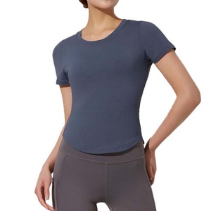T-shirt de yoga personnalisé à séchage rapide, manches courtes, pour femme, respirant, élastique, haut de sport, course à pied, séchage rapide - Product Image 2