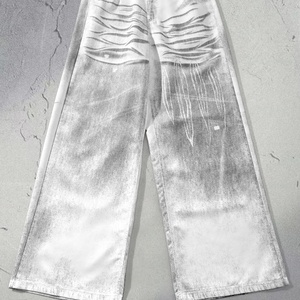 Jeans de Mezclilla Vintage de Alta Calidad para Hombre, Pantalones Anchos de Pierna Holgada, Color Blanco Sólido, Estilo Casual de Otoño, Tejido Lavado - Product Image 2