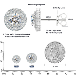 Bán Buôn Đồ Trang Sức Thời Trang 5Mm-6.5Mm 925 Sterling Silver Micro Paved 3 Hàng VVS Moissanite Kim Cương Vòng Tròn Halo Stud Bông Tai - Product Image 6