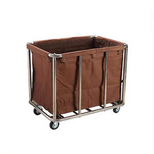 Chariot de service pliable pour chambre d'hôtel Chariot à linge en acier inoxydable épais brun pour la collecte de vêtements sales Chariots de nettoyage - Product Image 1