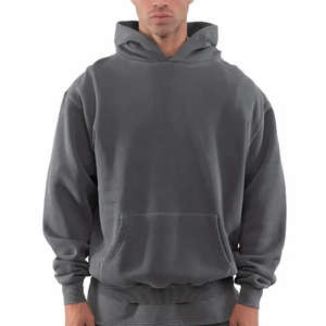 Sweat à capuche en coton épais et éponge française surdimensionné en polaire à épaules tombantes personnalisé OEM - Product Image 1