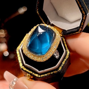 Fashion Jewelry Eco-friendly Copper 12*16/10*12mm Sugar Cubic Zirconia Gold Plated Necklace <b>Set</b> With Blue Stones for Women - Product Image 5