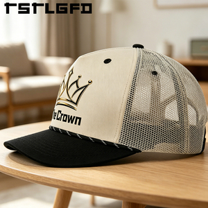 Gorra trucker estructurada de 5 paneles de lona y malla con logotipo personalizado, logotipo impreso en la corona, estilo playa, hip hop, casual, unisex, venta al por mayor, gorra con cuerda - Product Image 2