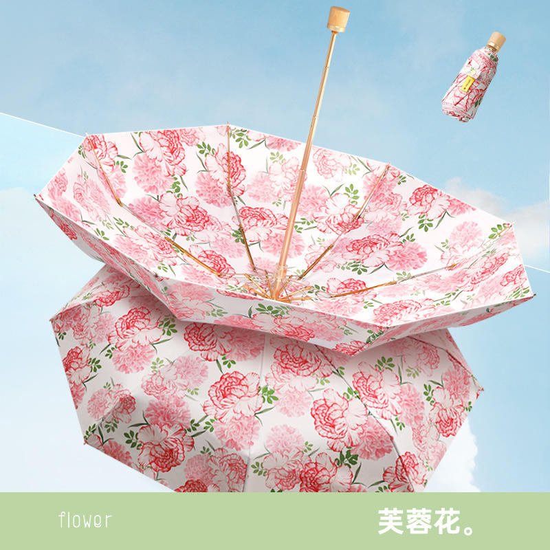 double-layer umbrella with gold frame and hibiscus flower