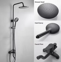 Ensemble de douche contemporain monocommande à eau chaude instantanée, noir, avec jet effet pluie et cartouche céramique, pour hôtels