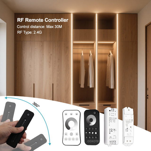 V1 R11 Kit Smart LED Dimmer Strip Controller Wireless 4 Zone 30M RF Remote Control for Single Color LED Dimmable 12V 24V Light