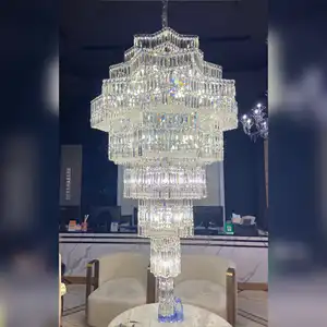 Üstün lüks otel merdiven boşluğu kapalı ithal mısır büyük kristal kolye ışık Modern parlaklık kristal büyük avize