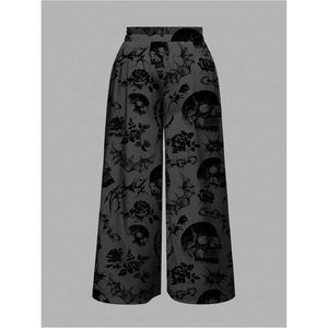 Pantalones Anchos de Cintura Alta para Mujer, Talla Grande, Estampados con Calaveras y Rosas, Estilo Grunge Urbano, Marca FOXA - Product Image 2