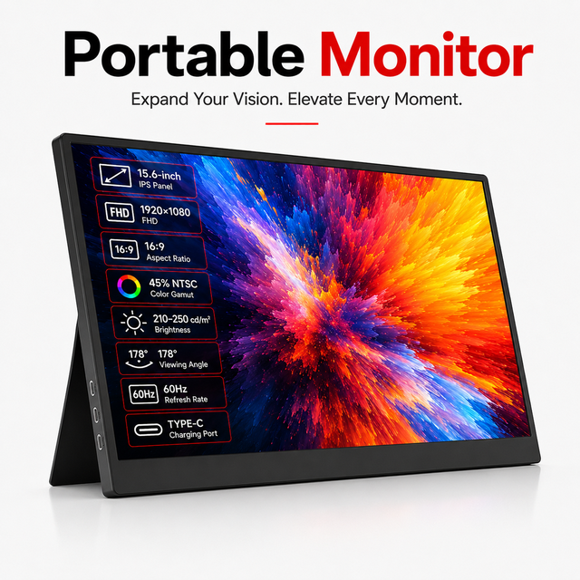 Wholesale 15.6 Inch FHD 1080P Type C Portable Monitor for Laptop Phone Gaming Slim Lightweight Built in Stand Portable Monitor