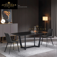 Table à manger au design moderne 6 places avec plateau en céramique Base en fer Plateau en céramique naturelle Table à manger ronde à coins arrondis