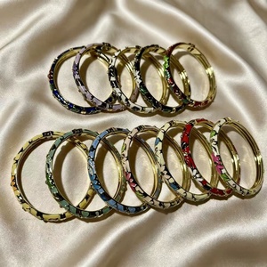 Wholesale Women's Vintage Palace Wind Opening Stacked Charm Bracelet Gold Plated Fresh <b>Sweet</b> Color Dripping Oil Enamel Petal - Product Image 1