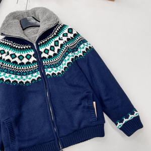 Suéter con Cierre y Forro Polar para Mujer, Estilo Fair Isle, Cuello Alto, Abrigo de Punto Cálido para Invierno - Product Image 6