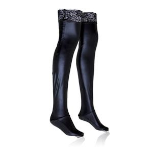 <span class=keywords><strong>Bas</strong></span> en <span class=keywords><strong>Latex</strong></span> en dentelle noire Sexy pour femmes, chaussettes longues Cosplay pour dames - Product Image 5