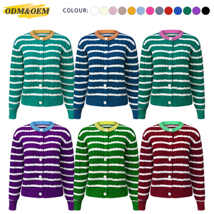 Maglione Personalizzato da <span class=keywords><strong>Donna</strong></span> a Righe Verdi, Manica Lunga, Casual, Lavorazione a Trecce, Pullover Autunnale con Collo Tondo, <span class=keywords><strong>Cardigan</strong></span> in Maglia - Product Image 4