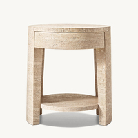 Table d'appoint en travertin courbé avec tiroir coulissant et étagère de rangement inférieure, style Wabi Sabi, pour le coin du salon