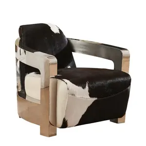 Hotel aviation sedia da club in pelle antica divano poltrona in pelle di pelliccia di mucca braccio in acciaio inossidabile evolution Mars chair UK