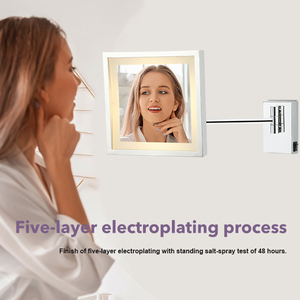 Venta caliente Montado en la pared Hotel espejo de aumento x 3 <span class=keywords><strong>5</strong></span> 7 <span class=keywords><strong>10</strong></span> Baño en casa Pequeño maquillaje Cuadrado Espejo de luz LED - Product Image 4