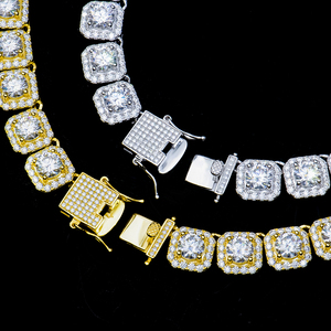 Op maat gemaakte nieuwe 11mm vergulde 925 sterling zilveren grote VVS moissanite vierkante geslepen cluster tennis ketting armband & kettingen - Product Image 2