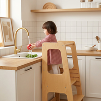 Tour d'apprentissage en bois pour tout-petits, escabeau de cuisine pliable, tour d'aide Montessori avec garde-corps de sécurité pour enfants