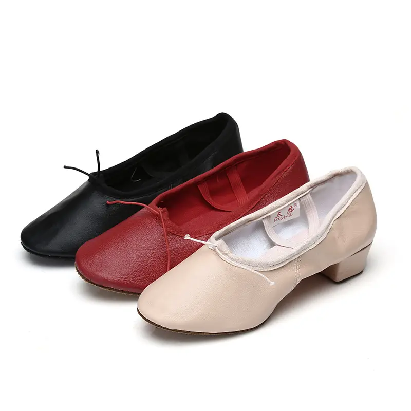 Hot teacher dance shoes adult leather ballerina slipper 3cm heels jazz shoes canvas with heels dancing for ballet