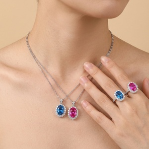 Ensemble de bijoux élégants et simples en cuivre écologique au design minimaliste, avec zircon bleu et rouge 8*12mm, pour femmes, à porter au quotidien - Product Image 6