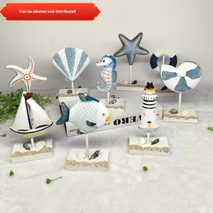 Decoraciones <span class=keywords><strong>de</strong></span> Madera <span class=keywords><strong>de</strong></span> Estilo Mediterráneo, Serie Océano, con Velero, Faro, Concha Marina, Estrella <span class=keywords><strong>de</strong></span> <span class=keywords><strong>Mar</strong></span> y Peces - Product Image 2