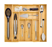 Organisateur de tiroir à couverts en bambou réglable, grand plateau de rangement pour ustensiles de cuisine en bambou