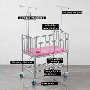 Carrello per Neonati in Acciaio Inossidabile Durevole di Classe Medica I con Zanzariera e Vassoio in Plastica ABS per Ospedali - Product Image 5