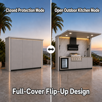 Îlot de cuisine extérieur en forme de U, station de barbecue modulaire en acier inoxydable avec comptoir de bar, sièges et évier pour patio