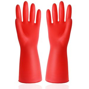 Household Cleaning <b>Gloves</b> Rubber <b>Latex</b> 32cm Length Water Resistant Solid Color For Kitchen Dishwashing Laundry - Product Image 4