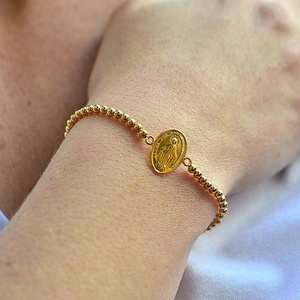 Nouveau Design En Acier Inoxydable Rond Pièce Pendentif Perlé Bracelet Vierge Marie Charme Bracelet Avec Croix Empilable <span class=keywords><strong>Scapulaire</strong></span> Bracelets - Product Image 6