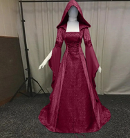 Robe maxi en velours médiévale Renaissance pour femmes, robe de sorcière d'Halloween, tenue de scène de mariage, robe à capuche, robe de soirée, taille plus 5XL