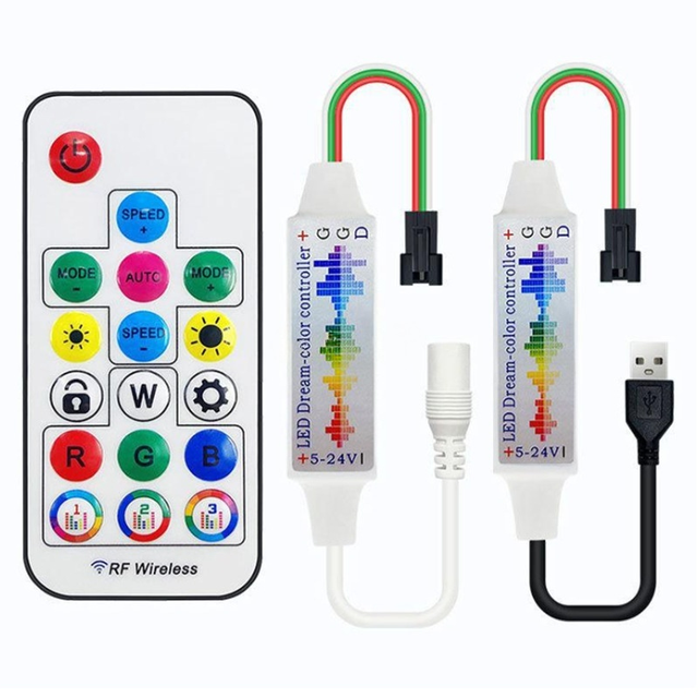 17-Key Colorful Music Light Strip Controller DC/USB Head Seven-Color 5-24V Remote Control LED Low-Voltage Light Strip Dimming