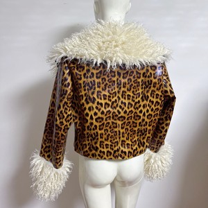 RX Fourrures Moelleux PU Survêtement Femmes Recadrée Imitation Mongole Col De <span class=keywords><strong>Fourrure</strong></span> D'agneau et Poignets Faux Faux Cuir <span class=keywords><strong>Veste</strong></span> Polaire Manteau - Product Image 2