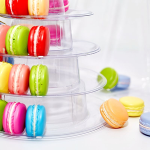 Vente en gros de plateaux en plastique PET ronds à 4/6/10 niveaux, présentoir à macarons, support de présentation de desserts, vaisselle pour fête et célébration - Product Image 1