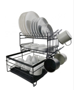Dish Drying Rack Metal 3 Tier Large Capacity Dish Rack with Cups Holder for Kitchen Countertop