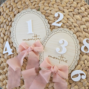 Disques de jalon mensuels en mousseline de soie pour bébé numéros interchangeables ensemble d'accessoires photo mensuels annonce de naissance d'arc - Product Image 5