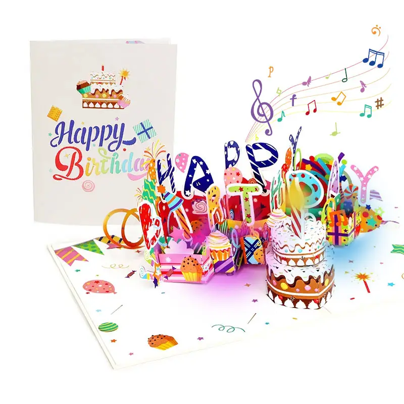 Winpsheng custom birthday Valentines Day Mothers Day music and light pop up gift card 3D pop-up greeting card