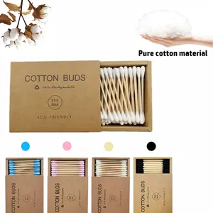 Free Sample Large Heads Portable Cotton Swabs Buds Disposable Bamboo Stick Cotton Bud With Kraft Paper Drawer Box