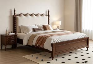 Premium <b>Queen</b> <b>Size</b> Scalloped Upholstered <b>Bed</b> With Spindle Posts & Nailhead Trim For Bedroom - Product Image 2