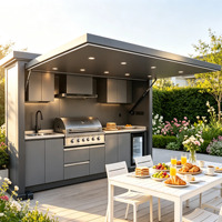 Meuble mural gain de place avec porte coulissante et robinet, unité de cuisine extérieure pour petit jardin, barbecue et cuisson