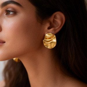 Stud <b>Earrings</b> Geometric Gold Plated 18k Stainless Steel Ear <b>Post</b> Yiwu Origin EH11717 - Product Image 1