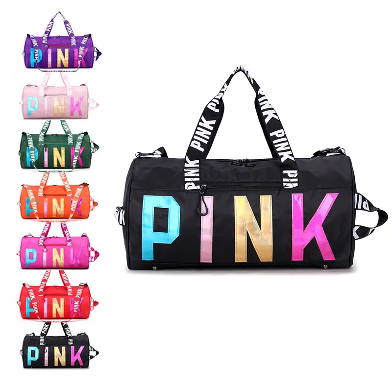 Wholesale Pink Duffle Travel Bag and Tote Bags for Travelling Ladies Zipper Travel Bags with Shoes