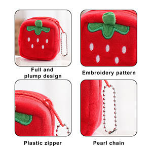 Cute Fruit Series Plush Coin Purse with Credit Card <b>Wallet</b> & <b>Keychain</b> Cotton & Polyester Fresh & Sweet Style for Kids - Product Image 5