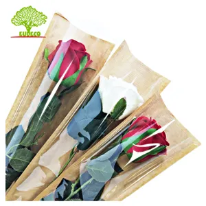 Fundas de flores rosas individuales de papel Kraft de plástico transparente para embalaje reciclable de ramo