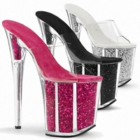 Chaussures d'été sexy pour femme, style fétiche, à talons aiguilles fins de 20 cm (8 pouces) avec paillettes et cristaux, plateforme épaisse, pour la scène, tendance
