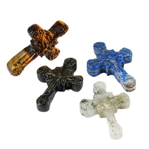 자연 Aventurine 십자가 조각 손 공예 투명 석영 십자가 축복 <span class=keywords><strong>DIY</strong></span> 선물을위한 종교 - Product Image 6