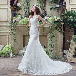 Vestidos de Novia Jancember LSMQ62 de Encaje, Estilo Sirena, Cuello Redondo, Sin Mangas, Nueva Colección 2024 - Product Image 3