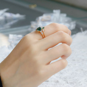 925 Sterling Zilver 14K Goud Verguld Edelsteen Twist CZ Zirkoon Aqua Agaat Tweedelige Edelsteen Ringset - Product Image 2