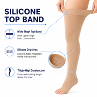 Bas de contention médicaux 20-30 mmHg, hauteur cuisse, à bout ouvert, avec bande supérieure en silicone, soutien gradué, OEM, marque privée